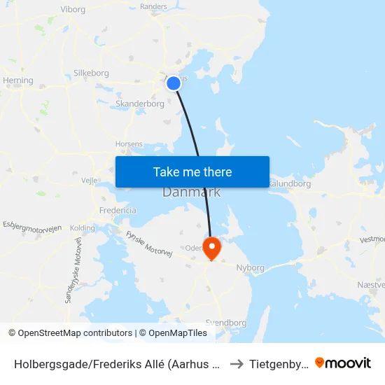 Holbergsgade/Frederiks Allé (Aarhus Kom) to Tietgenbyen map