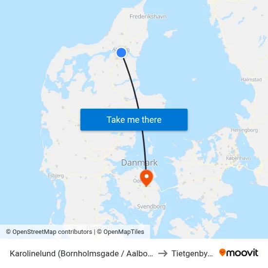 Karolinelund (Bornholmsgade / Aalborg) to Tietgenbyen map