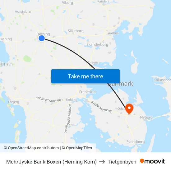 Mch/Jyske Bank Boxen (Herning Kom) to Tietgenbyen map
