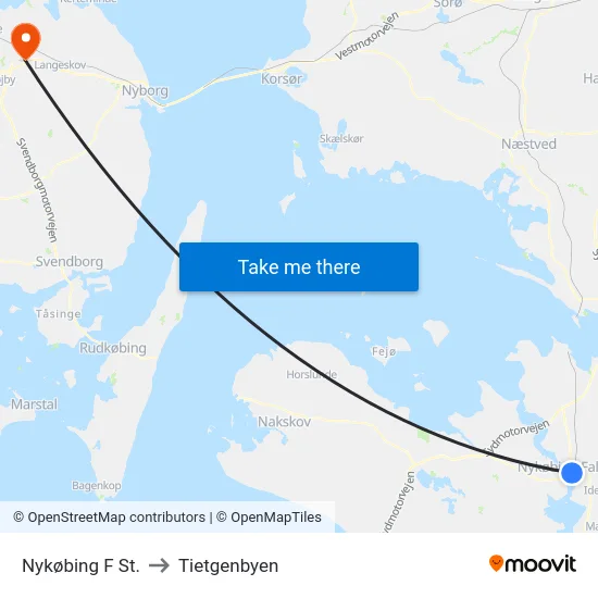 Nykøbing F St. to Tietgenbyen map