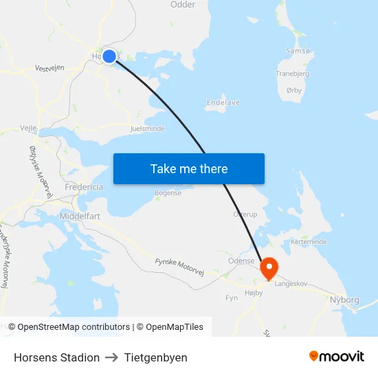 Horsens Stadion to Tietgenbyen map