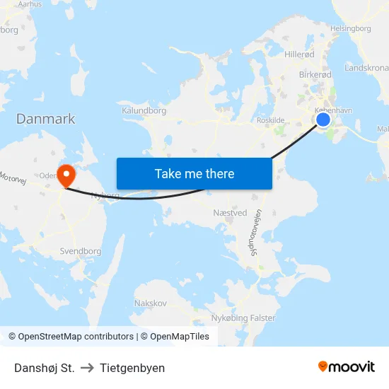 Danshøj St. to Tietgenbyen map