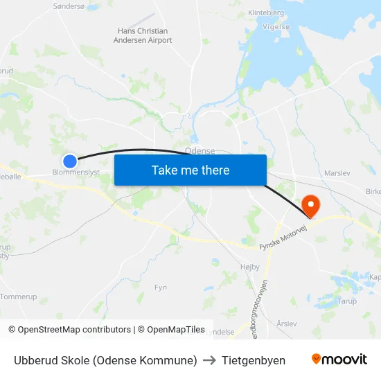 Ubberud Skole (Odense Kommune) to Tietgenbyen map