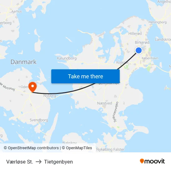 Værløse St. to Tietgenbyen map