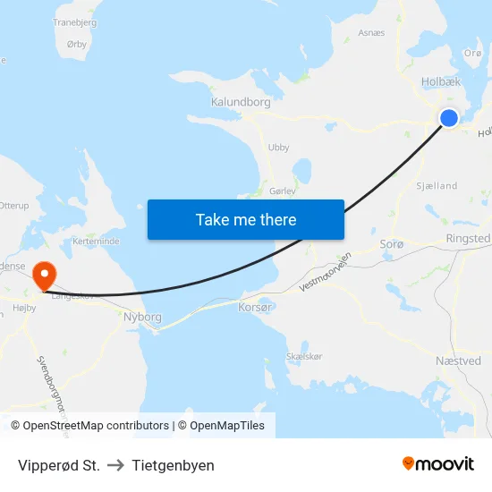 Vipperød St. to Tietgenbyen map