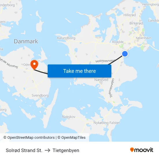 Solrød Strand St. to Tietgenbyen map