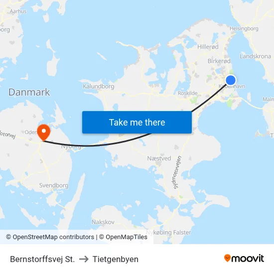 Bernstorffsvej St. to Tietgenbyen map