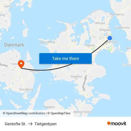 Gentofte St. to Tietgenbyen map