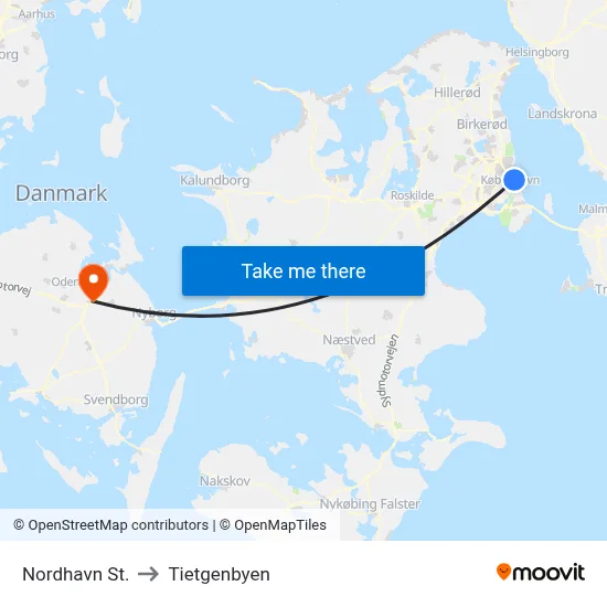 Nordhavn St. to Tietgenbyen map