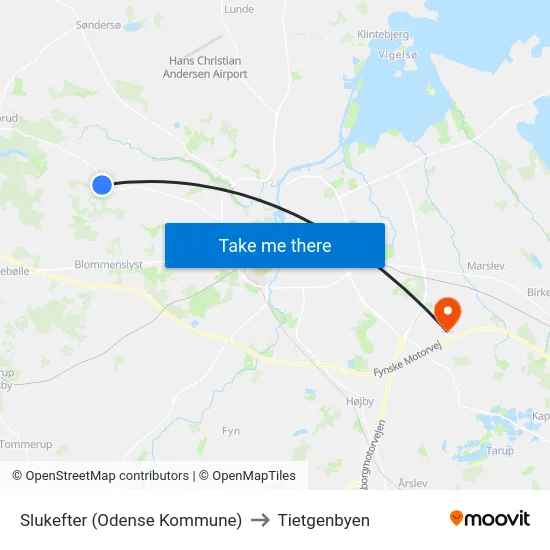 Slukefter (Odense Kommune) to Tietgenbyen map