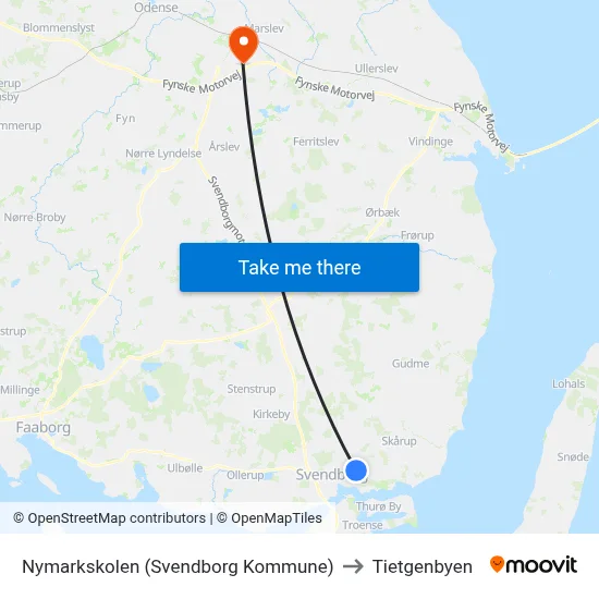 Nymarkskolen (Svendborg Kommune) to Tietgenbyen map