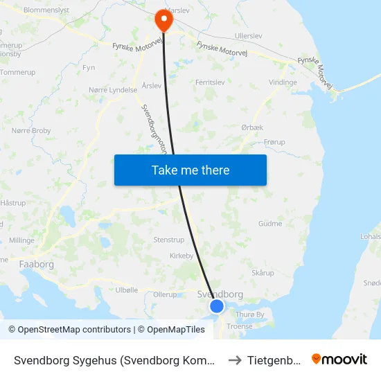 Svendborg Sygehus (Svendborg Kommune) to Tietgenbyen map