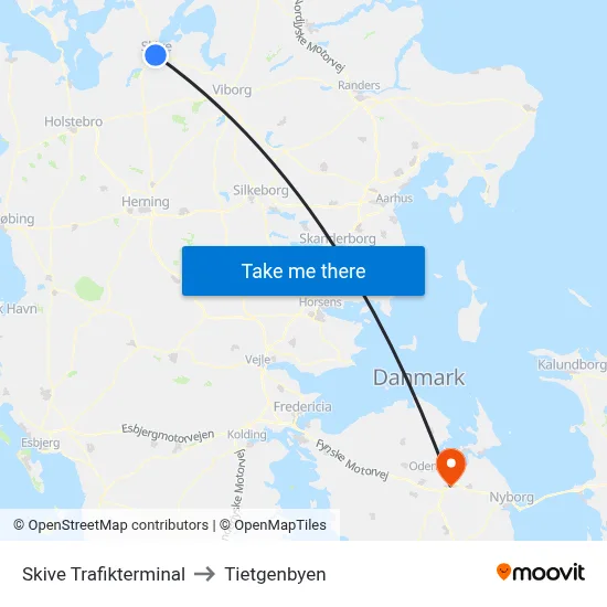 Skive Trafikterminal to Tietgenbyen map