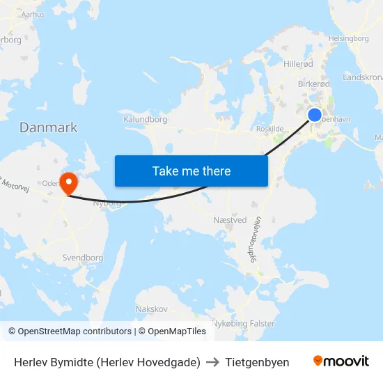 Herlev Bymidte (Herlev Hovedgade) to Tietgenbyen map