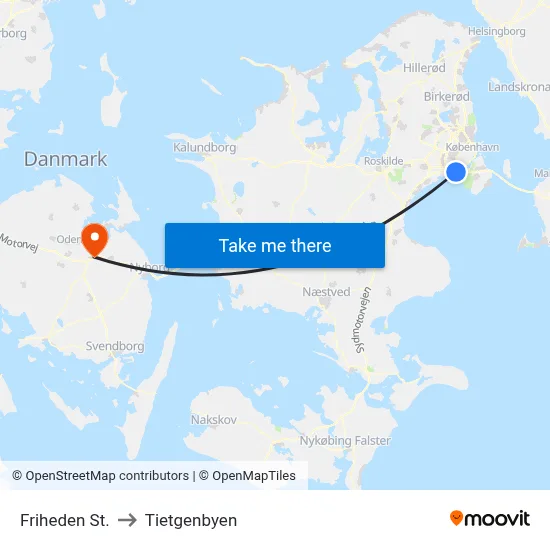 Friheden St. to Tietgenbyen map