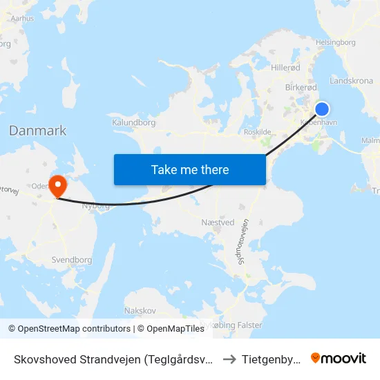 Skovshoved Strandvejen (Teglgårdsvej) to Tietgenbyen map