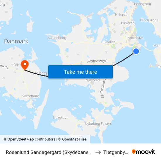 Rosenlund Sandagergård (Skydebanevej) to Tietgenbyen map
