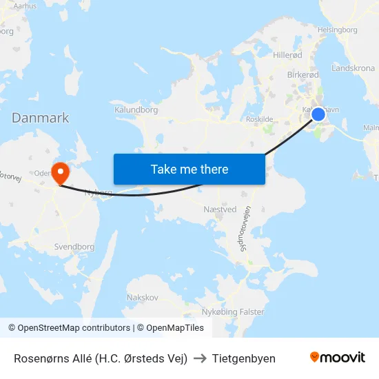 Rosenørns Allé (H.C. Ørsteds Vej) to Tietgenbyen map