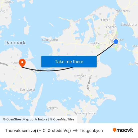 Thorvaldsensvej (H.C. Ørsteds Vej) to Tietgenbyen map