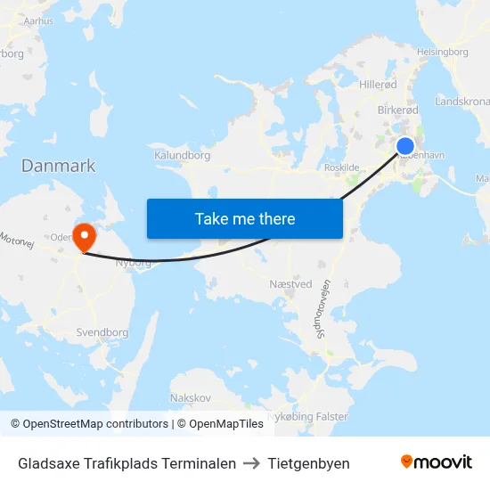 Gladsaxe Trafikplads Terminalen to Tietgenbyen map