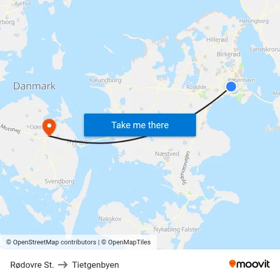 Rødovre St. to Tietgenbyen map