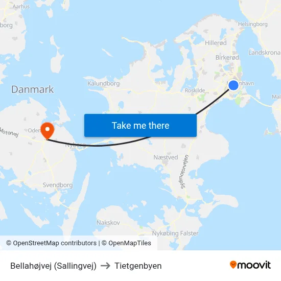 Bellahøjvej (Sallingvej) to Tietgenbyen map