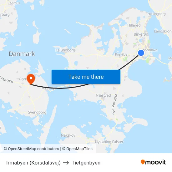 Irmabyen (Korsdalsvej) to Tietgenbyen map