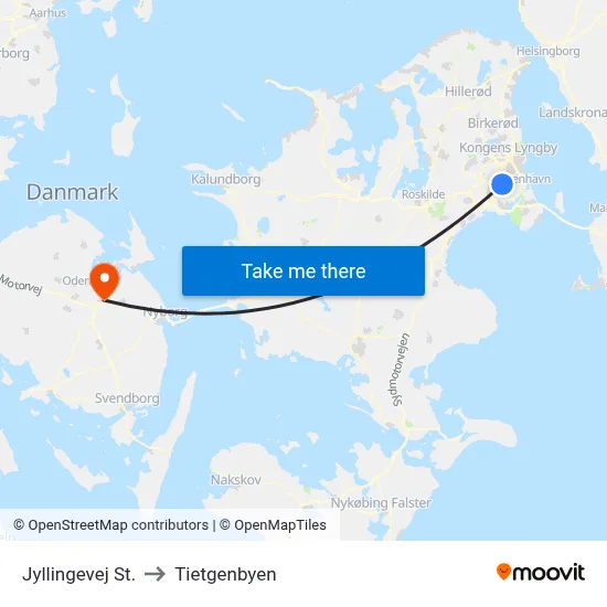 Jyllingevej St. to Tietgenbyen map