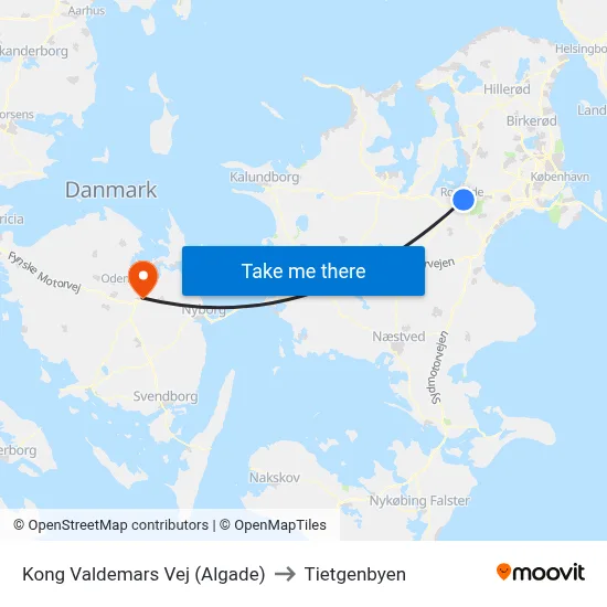Kong Valdemars Vej (Algade) to Tietgenbyen map