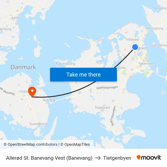 Allerød St. Banevang Vest (Banevang) to Tietgenbyen map