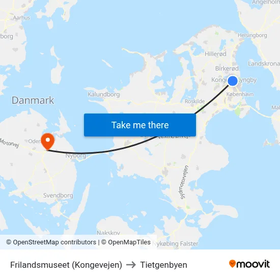 Frilandsmuseet (Kongevejen) to Tietgenbyen map