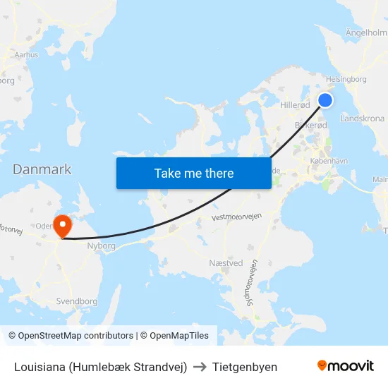Louisiana (Humlebæk Strandvej) to Tietgenbyen map