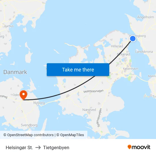 Helsingør St. to Tietgenbyen map