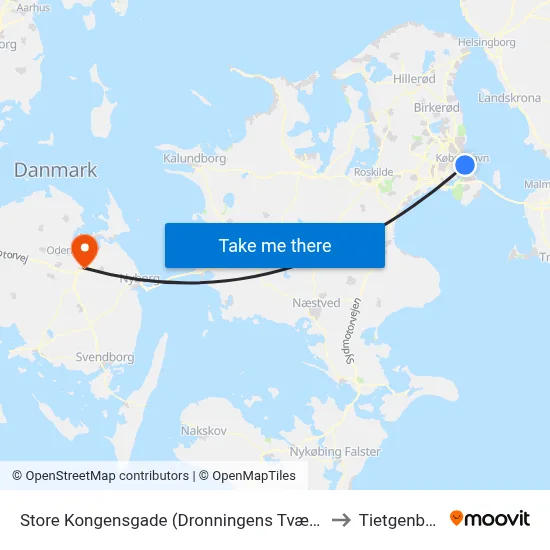 Store Kongensgade (Dronningens Tværgade) to Tietgenbyen map