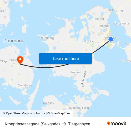 Kronprinsessegade (Sølvgade) to Tietgenbyen map
