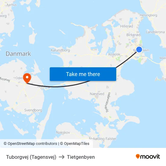 Tuborgvej (Tagensvej) to Tietgenbyen map