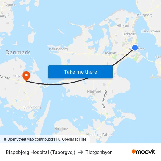 Bispebjerg Hospital (Tuborgvej) to Tietgenbyen map