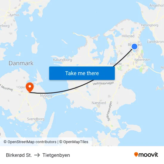 Birkerød St. to Tietgenbyen map