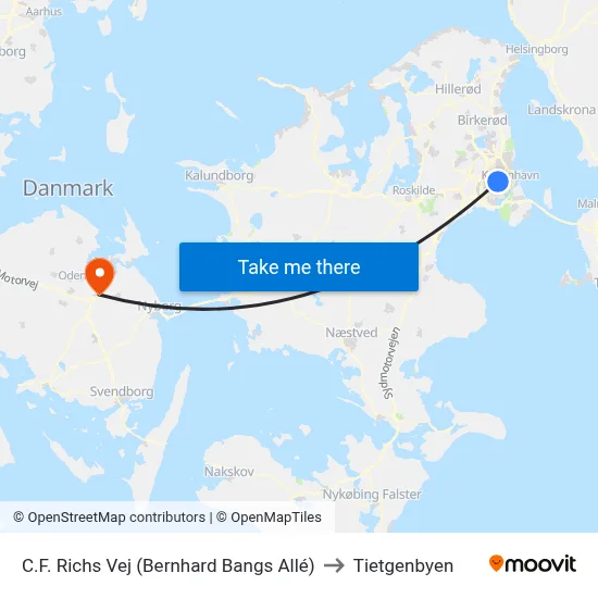C.F. Richs Vej (Bernhard Bangs Allé) to Tietgenbyen map