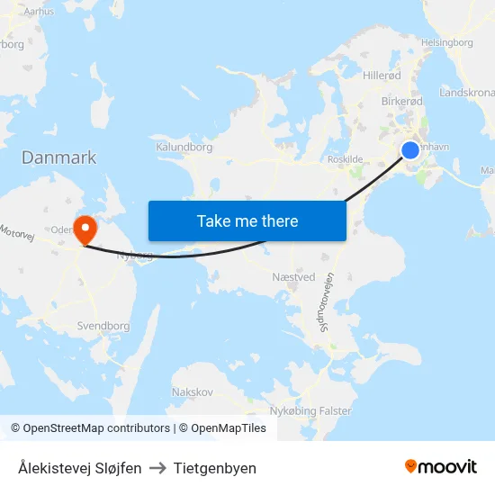 Ålekistevej Sløjfen to Tietgenbyen map