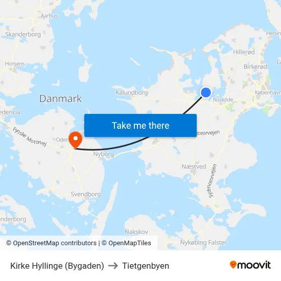 Kirke Hyllinge (Bygaden) to Tietgenbyen map