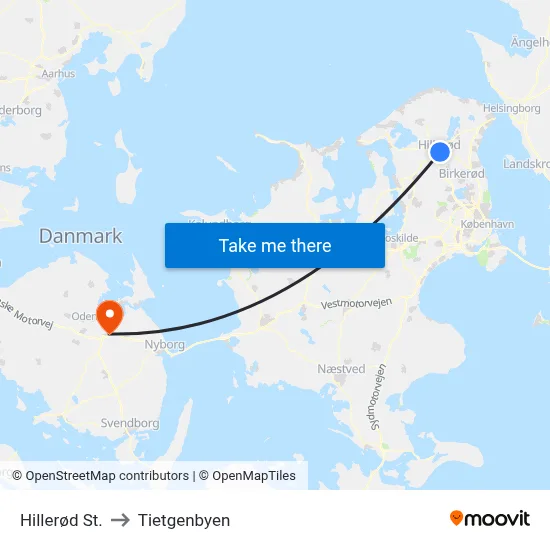 Hillerød St. to Tietgenbyen map