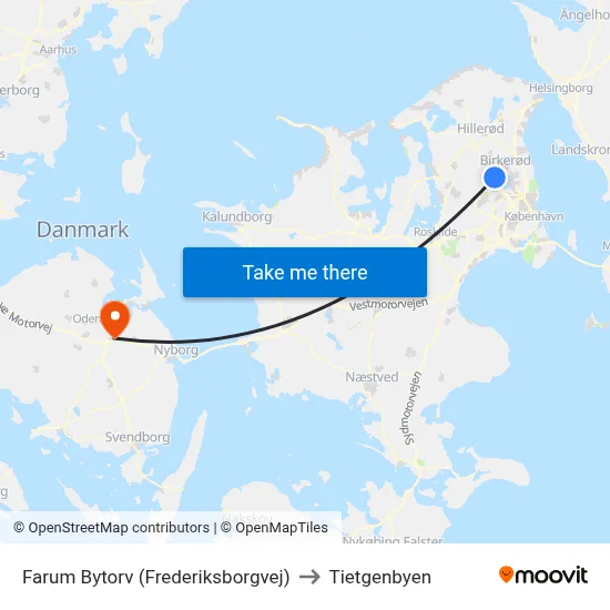 Farum Bytorv (Frederiksborgvej) to Tietgenbyen map