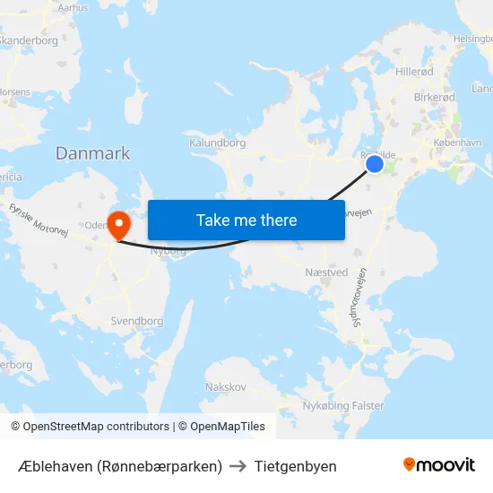 Æblehaven (Rønnebærparken) to Tietgenbyen map