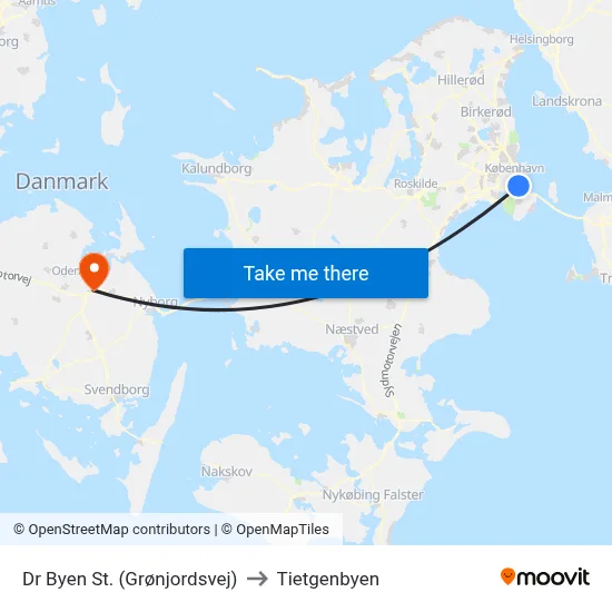 Dr Byen St. (Grønjordsvej) to Tietgenbyen map