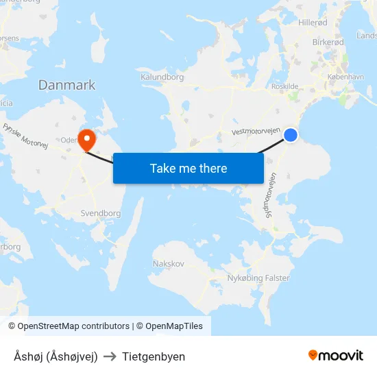 Åshøj (Åshøjvej) to Tietgenbyen map