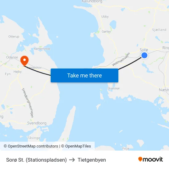 Sorø St. (Stationspladsen) to Tietgenbyen map