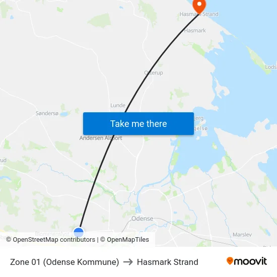 Zone 01 (Odense Kommune) to Hasmark Strand map