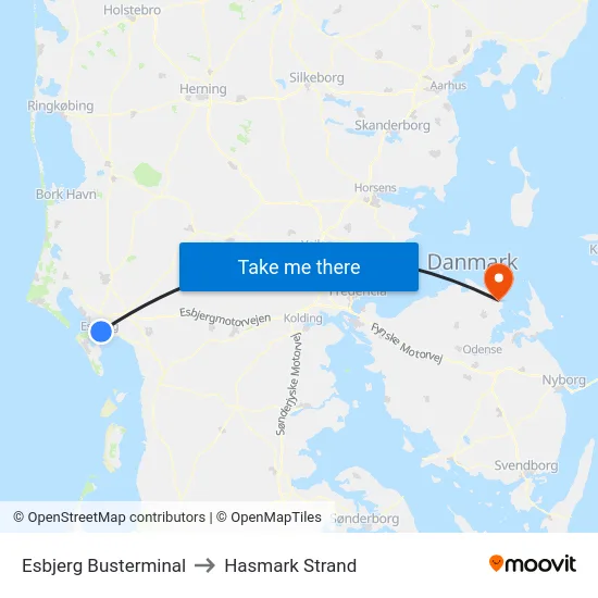 Esbjerg Busterminal to Hasmark Strand map