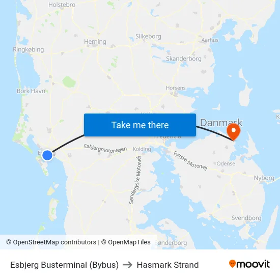 Esbjerg Busterminal (Bybus) to Hasmark Strand map